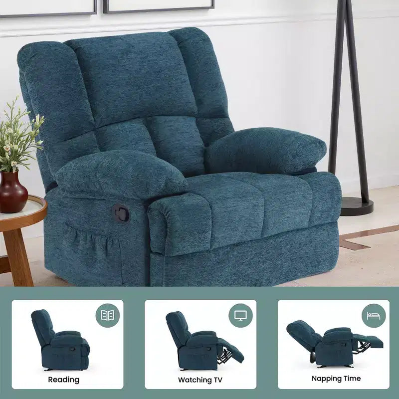 MAYEERTY Poltrona Reclinabile Basculante Oversize Nero Verdastro per Adulti Soggiorno