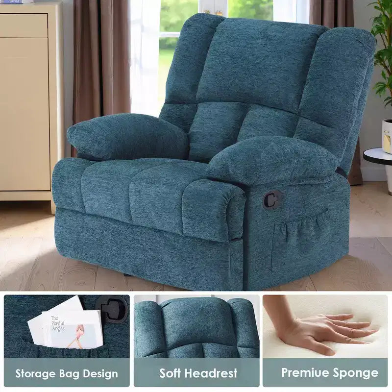 MAYEERTY Poltrona Reclinabile Basculante Oversize Nero Verdastro per Adulti Soggiorno
