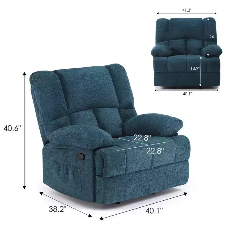 MAYEERTY Poltrona Reclinabile Basculante Oversize Nero Verdastro per Adulti Soggiorno
