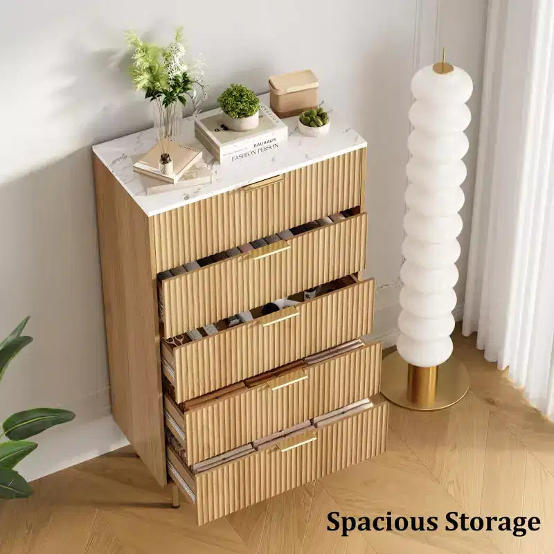 Comò per camera da letto, Comò a 5 cassetti con cassetti ampi, Cassettiera in legno, Comò moderno per soggiorno, cabina armadio, corridoio, ingresso