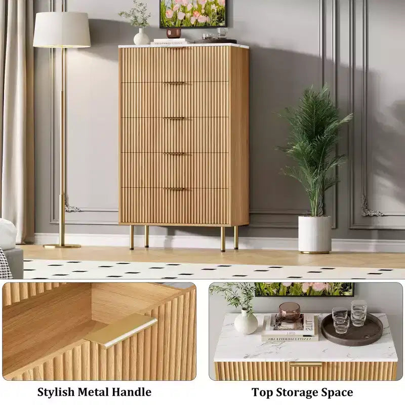 Comò per camera da letto, Comò a 5 cassetti con cassetti ampi, Cassettiera in legno, Comò moderno per soggiorno, cabina armadio, corridoio, ingresso