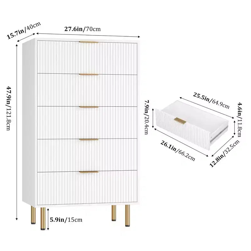 Comò per camera da letto, Comò a 5 cassetti con cassetti ampi, Cassettiera in legno, Comò moderno per soggiorno, cabina armadio, corridoio, ingresso