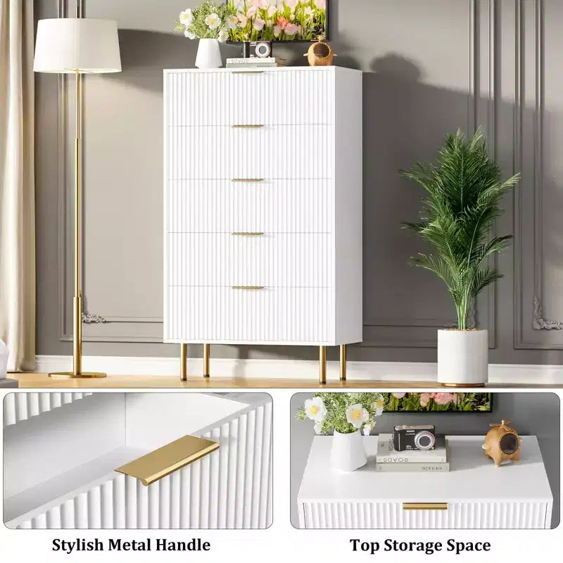 Comò per camera da letto, Comò a 5 cassetti con cassetti ampi, Cassettiera in legno, Comò moderno per soggiorno, cabina armadio, corridoio, ingresso