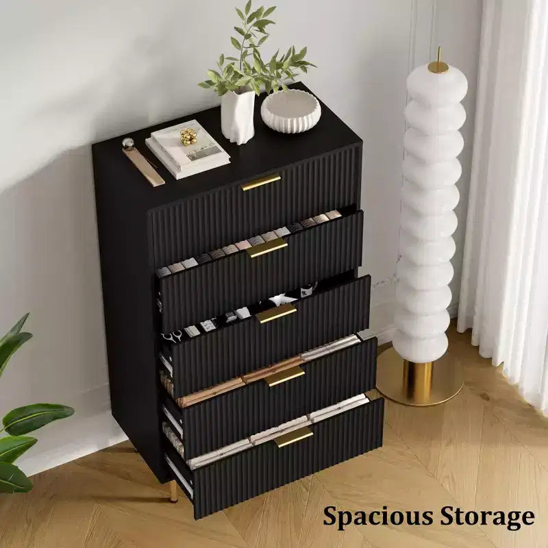Comò per camera da letto, Comò a 5 cassetti con cassetti ampi, Cassettiera in legno, Comò moderno per soggiorno, cabina armadio, corridoio, ingresso