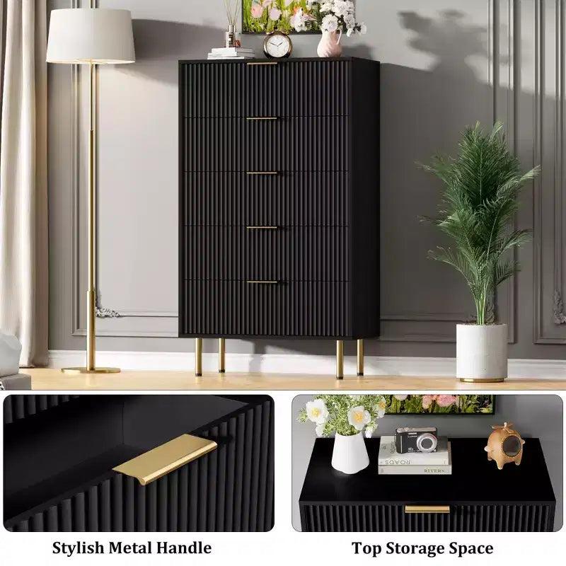 Comò per camera da letto, Comò a 5 cassetti con cassetti ampi, Cassettiera in legno, Comò moderno per soggiorno, cabina armadio, corridoio, ingresso