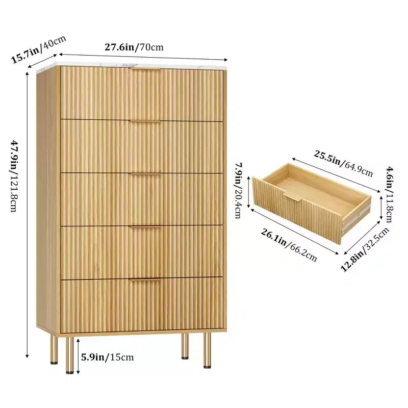 Comò per camera da letto, Comò a 5 cassetti con cassetti ampi, Cassettiera in legno, Comò moderno per soggiorno, cabina armadio, corridoio, ingresso