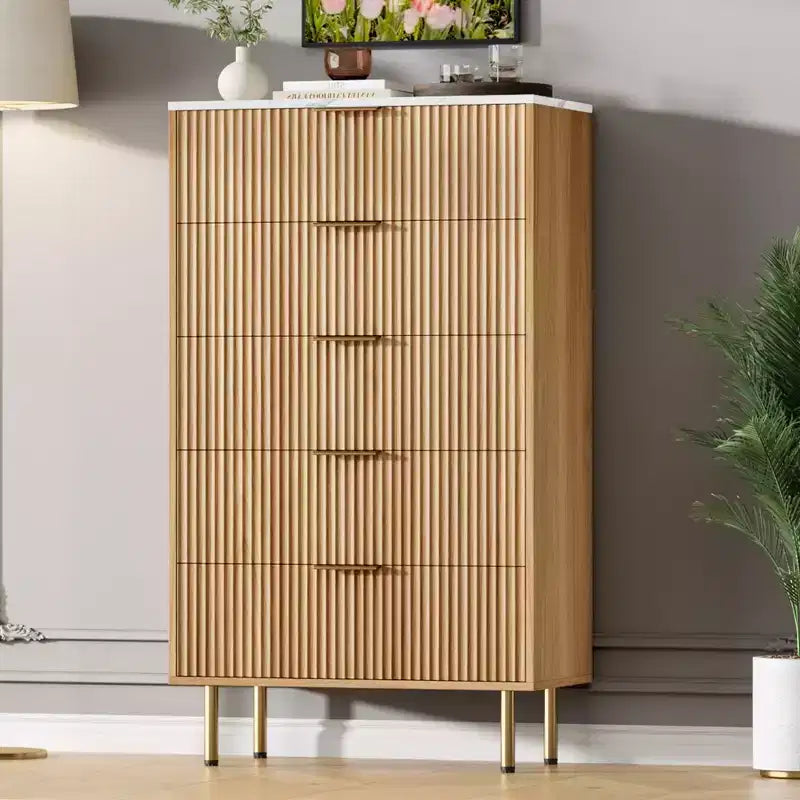 Comò per camera da letto, Comò a 5 cassetti con cassetti ampi, Cassettiera in legno, Comò moderno per soggiorno, cabina armadio, corridoio, ingresso