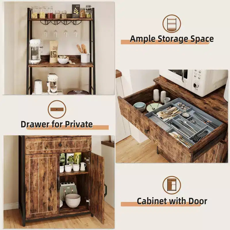 70.8Scaffale da Panettiere con Mobiletto a Cassetti Credenza Alta da Bar Stand da Cucina Industriale