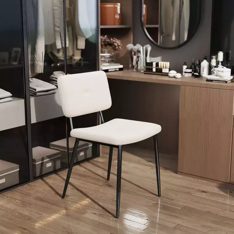 Homy Casa Sedie da Pranzo Imbottite in Tessuto Pomona, Set di 4 con Gambe in Metallo Nero, Beige