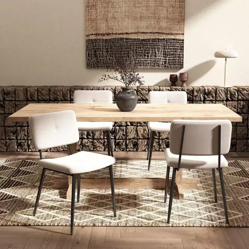 Homy Casa Sedie da Pranzo Imbottite in Tessuto Pomona, Set di 4 con Gambe in Metallo Nero, Beige