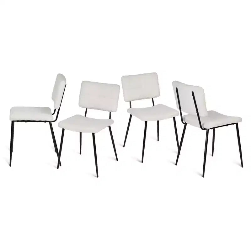 Homy Casa Sedie da Pranzo Imbottite in Tessuto Pomona, Set di 4 con Gambe in Metallo Nero, Beige