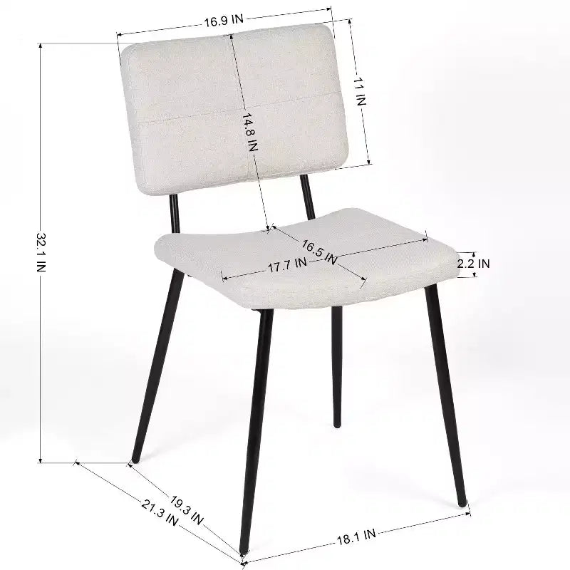 Homy Casa Sedie da Pranzo Imbottite in Tessuto Pomona, Set di 4 con Gambe in Metallo Nero, Beige