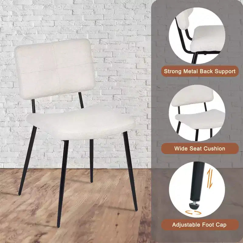 Homy Casa Sedie da Pranzo Imbottite in Tessuto Pomona, Set di 4 con Gambe in Metallo Nero, Beige