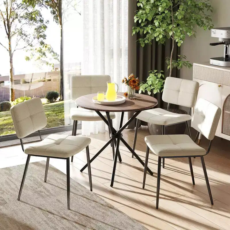 Homy Casa Sedie da Pranzo Imbottite in Tessuto Pomona, Set di 4 con Gambe in Metallo Nero, Beige