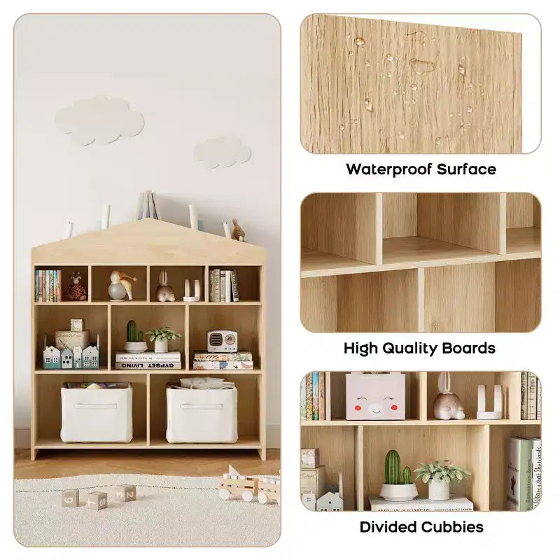 COZONY 41 Organizer per Giocattoli, Scaffale e Libreria in Legno a 9 Cubi per Bambini, Mobile Robusto per Giochi per Sala Giochi, Asilo Nido, Cameretta