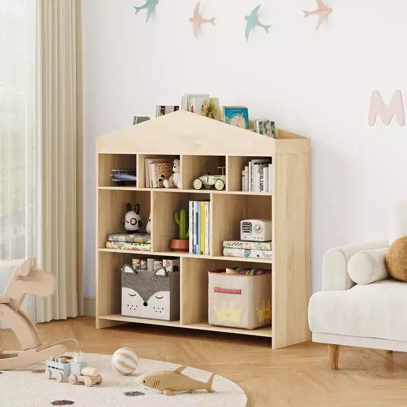 COZONY 41 Organizer per Giocattoli, Scaffale e Libreria in Legno a 9 Cubi per Bambini, Mobile Robusto per Giochi per Sala Giochi, Asilo Nido, Cameretta