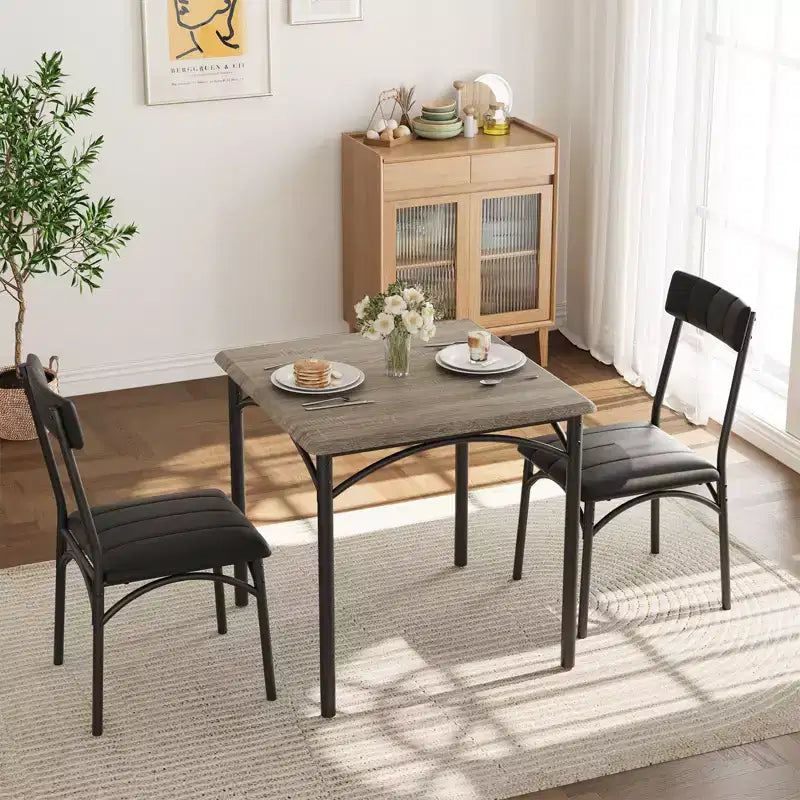 Set da tavolo da pranzo per 2 persone, tavolo e sedie da cucina, set da tavolo da pranzo quadrato con 2 sedie imbottite, per piccoli spazi, appartamento