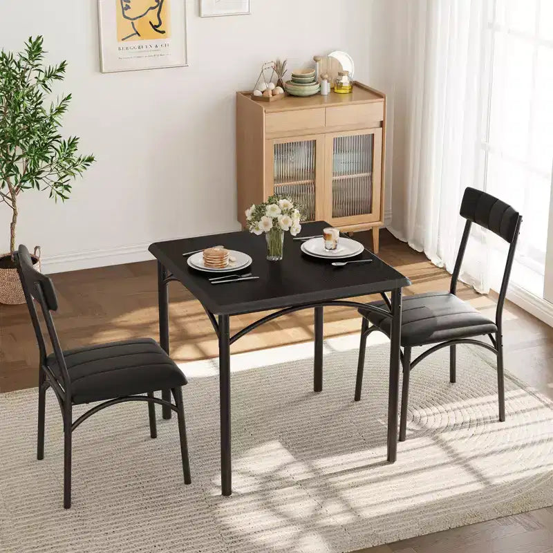 Set da tavolo da pranzo per 2 persone, tavolo e sedie da cucina, set da tavolo da pranzo quadrato con 2 sedie imbottite, per piccoli spazi, appartamento