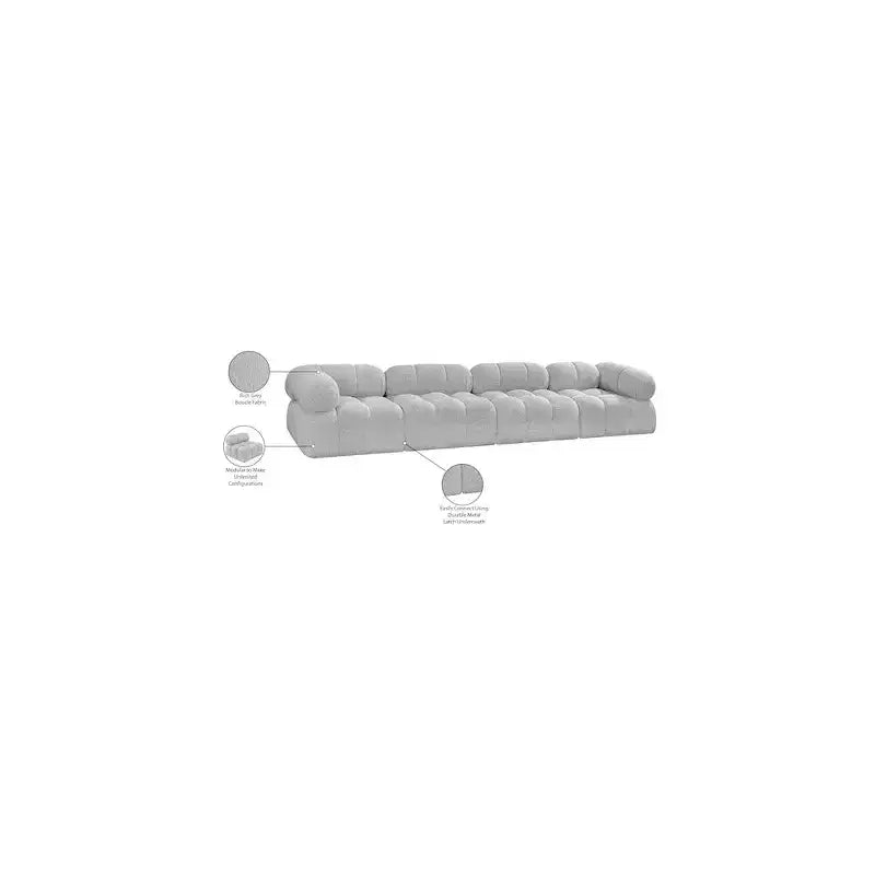 Meridian Furniture, divano modulare in tessuto bouclé grigio Ames