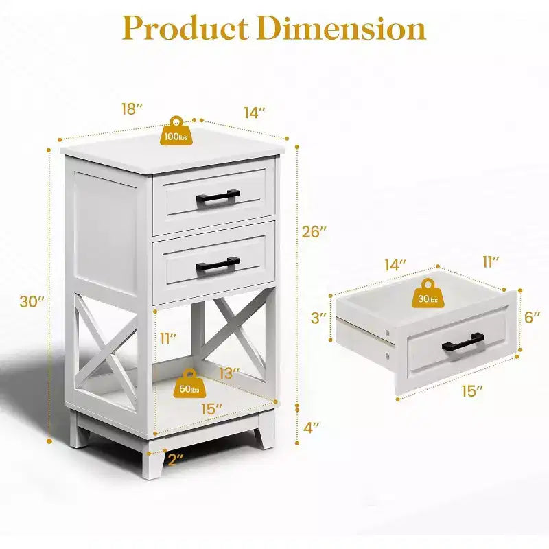 Heynemo Comodino Moderno Tavolino Laterale Bianco, Comodino Alto Tavolino da Divano/Letto