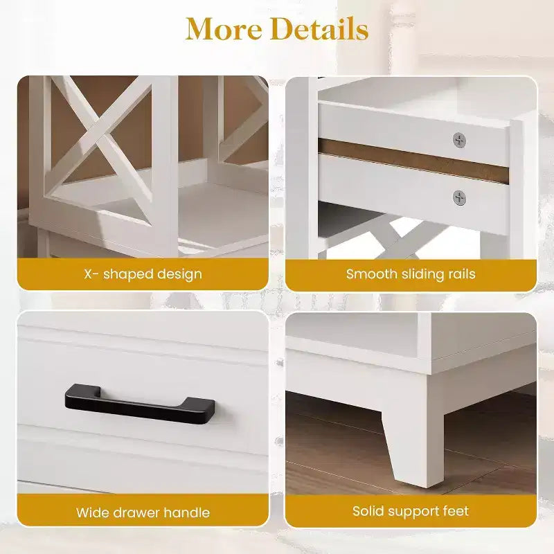 Heynemo Comodino Moderno Tavolino Laterale Bianco, Comodino Alto Tavolino da Divano/Letto