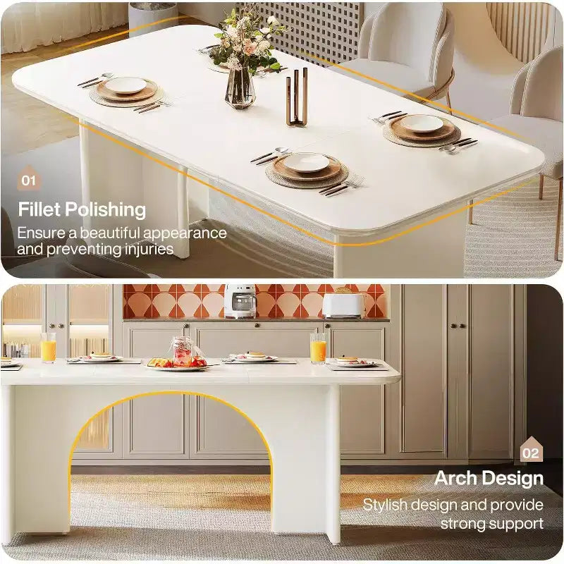 Tavolo da pranzo moderno nero Lantine per 4-6 persone, grande tavolo da cucina rettangolare da 160 cm con gambe ad arco, per sala da pranzo