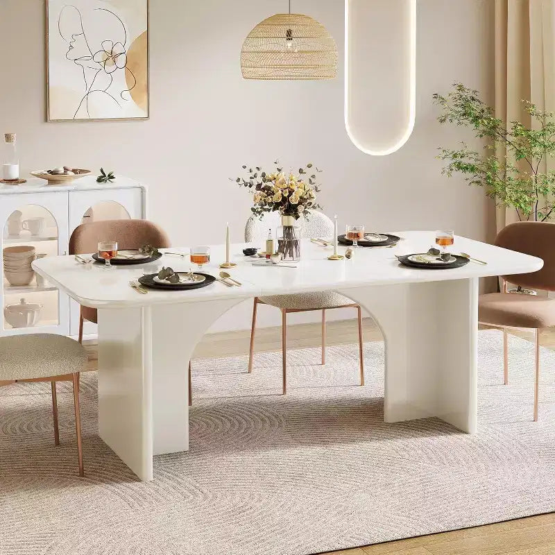 Tavolo da pranzo moderno nero Lantine per 4-6 persone, grande tavolo da cucina rettangolare da 160 cm con gambe ad arco, per sala da pranzo