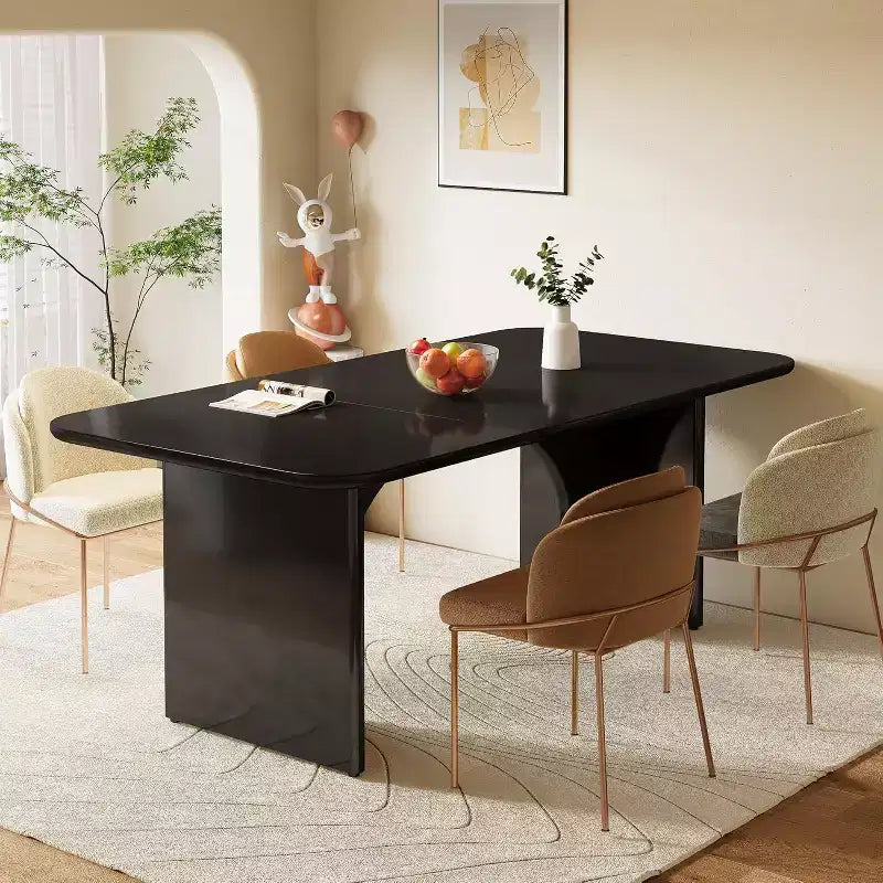 Tavolo da pranzo moderno nero Lantine per 4-6 persone, grande tavolo da cucina rettangolare da 160 cm con gambe ad arco, per sala da pranzo