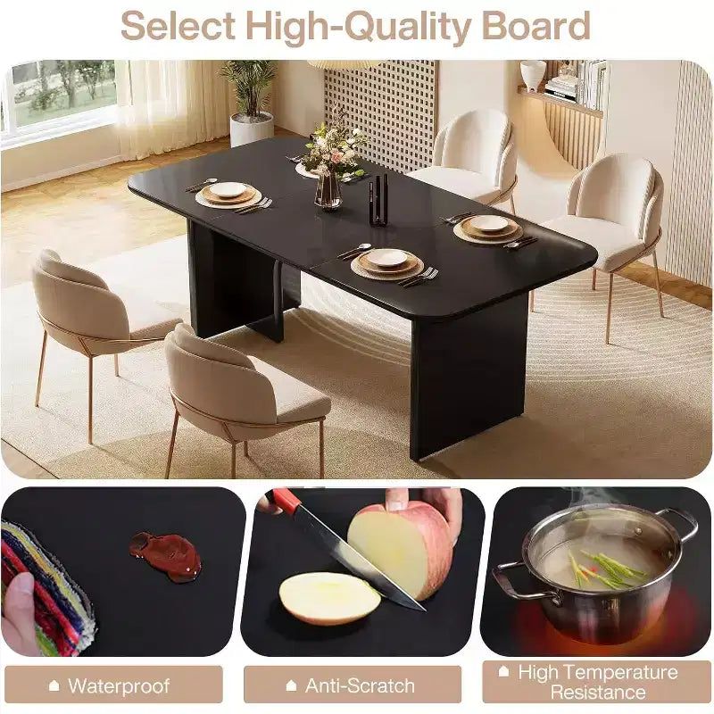 Tavolo da pranzo moderno nero Lantine per 4-6 persone, grande tavolo da cucina rettangolare da 160 cm con gambe ad arco, per sala da pranzo