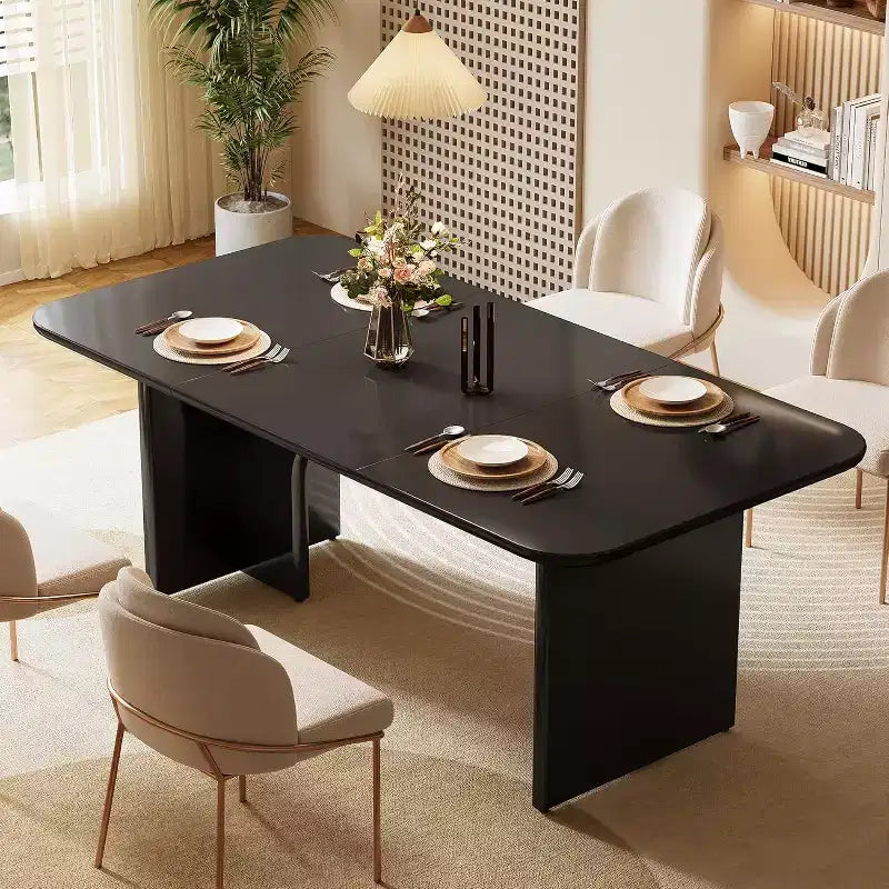 Tavolo da pranzo moderno nero Lantine per 4-6 persone, grande tavolo da cucina rettangolare da 160 cm con gambe ad arco, per sala da pranzo