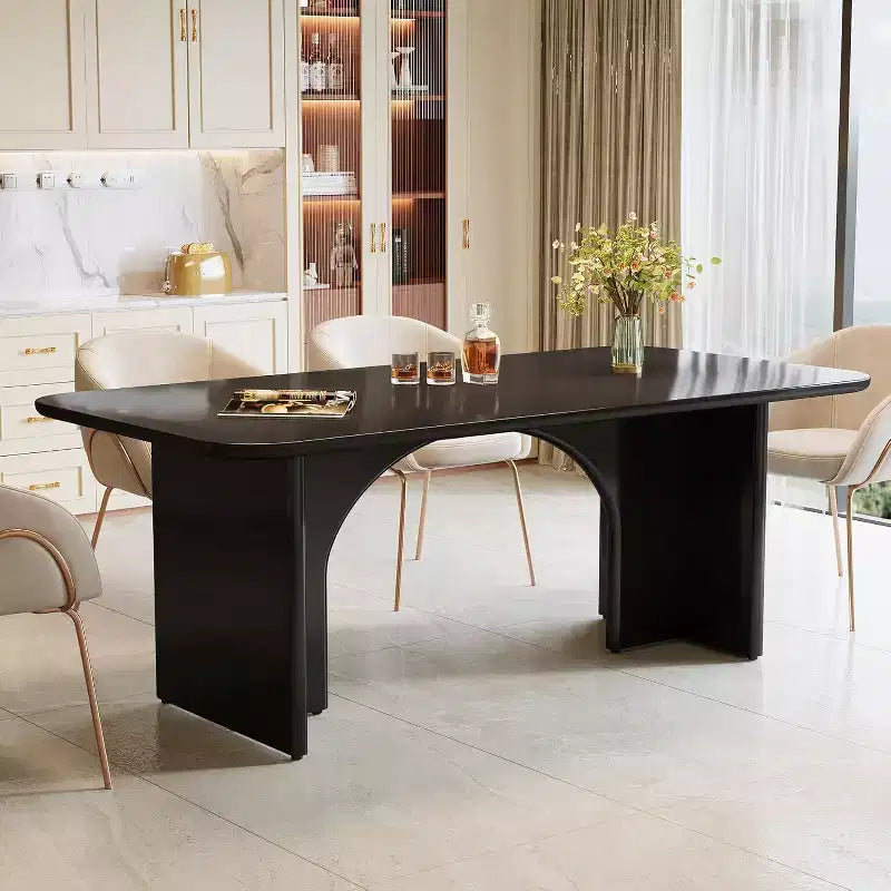 Tavolo da pranzo moderno nero Lantine per 4-6 persone, grande tavolo da cucina rettangolare da 160 cm con gambe ad arco, per sala da pranzo