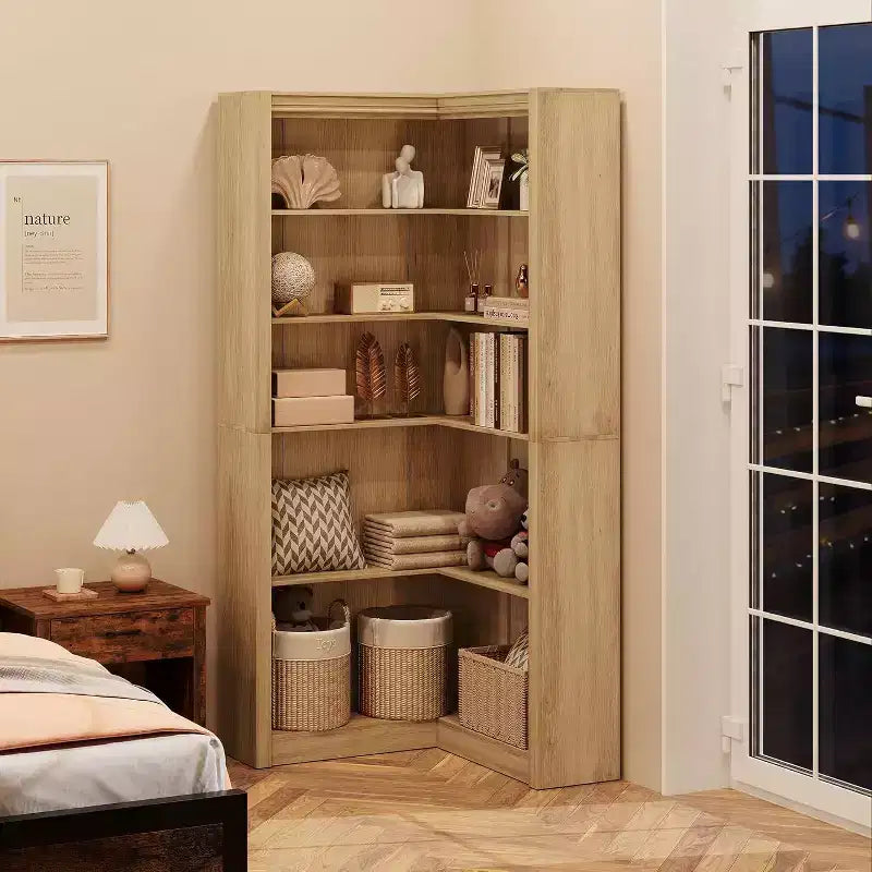 Libreria ad angolo, libreria ad angolo in stile rustico da 182 cm, libreria a forma di L di grandi dimensioni, scaffale espositivo a 5 ripiani, librerie robuste per la casa