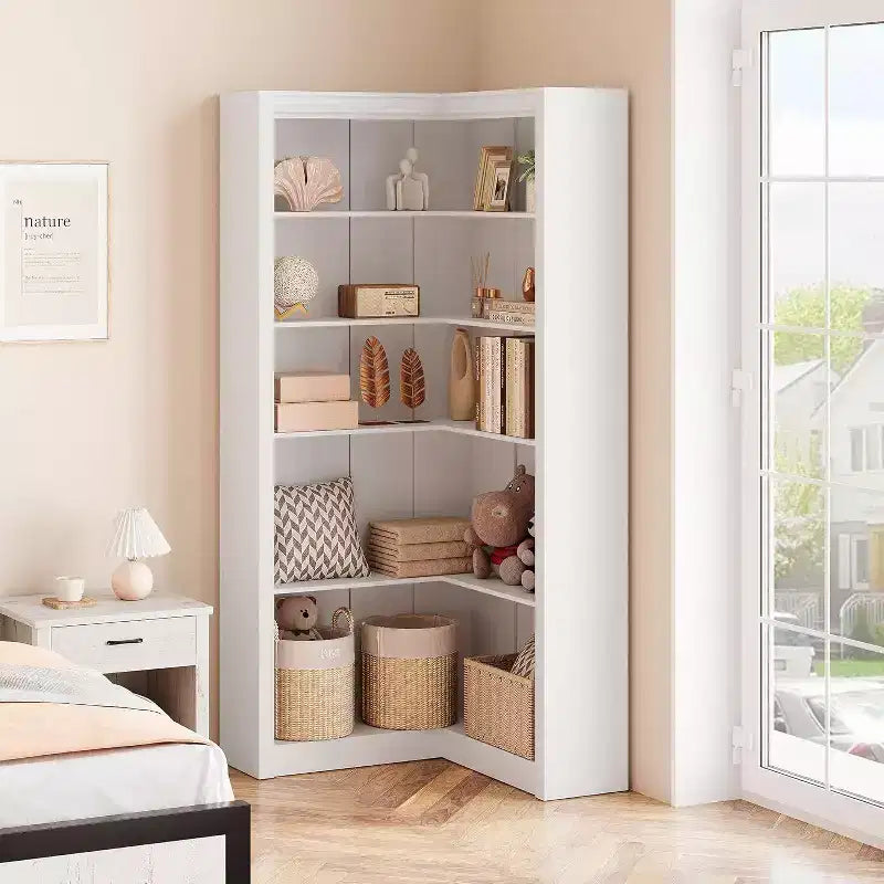 Libreria ad angolo, libreria ad angolo in stile rustico da 182 cm, libreria a forma di L di grandi dimensioni, scaffale espositivo a 5 ripiani, librerie robuste per la casa