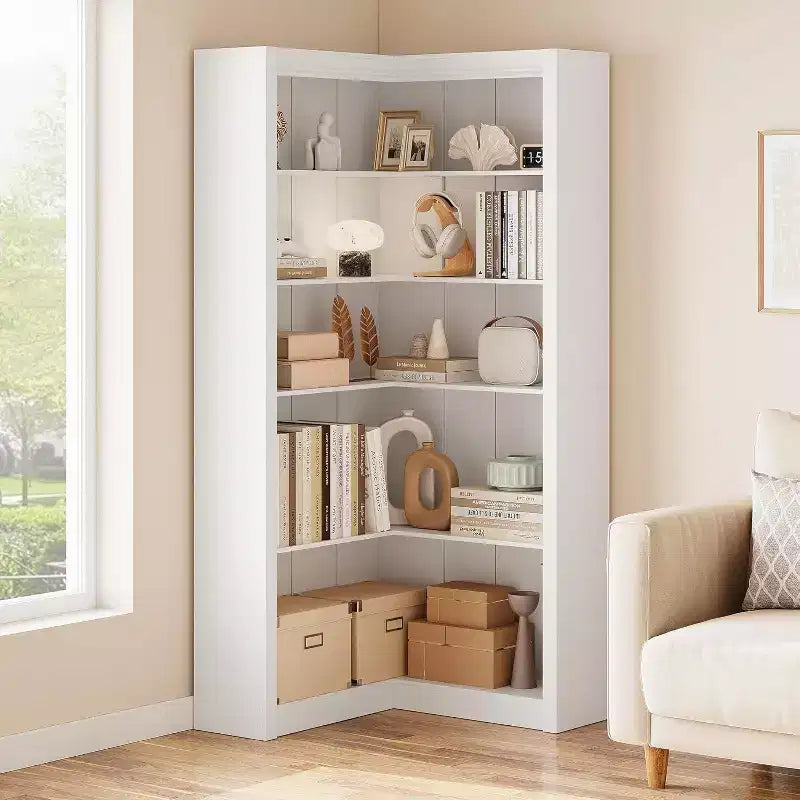 Libreria ad angolo, libreria ad angolo in stile rustico da 182 cm, libreria a forma di L di grandi dimensioni, scaffale espositivo a 5 ripiani, librerie robuste per la casa