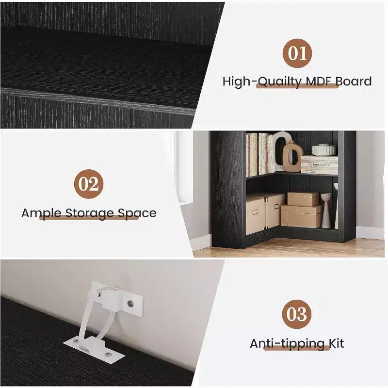 Libreria ad angolo, libreria ad angolo in stile rustico da 182 cm, libreria a forma di L di grandi dimensioni, scaffale espositivo a 5 ripiani, librerie robuste per la casa
