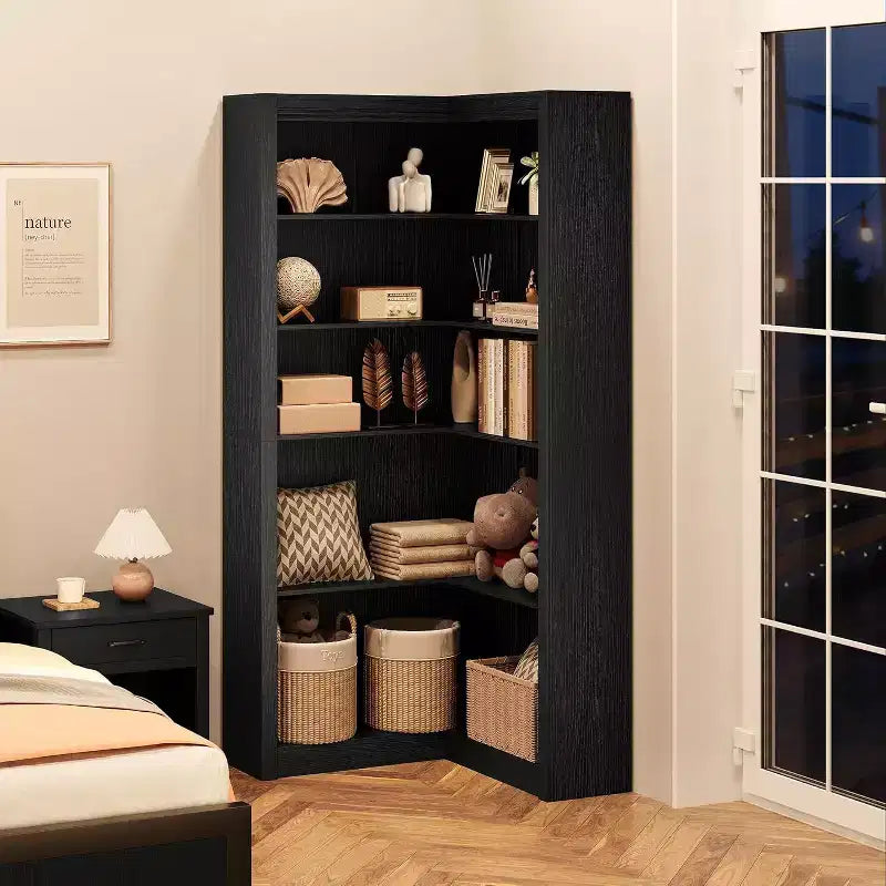 Libreria ad angolo, libreria ad angolo in stile rustico da 182 cm, libreria a forma di L di grandi dimensioni, scaffale espositivo a 5 ripiani, librerie robuste per la casa