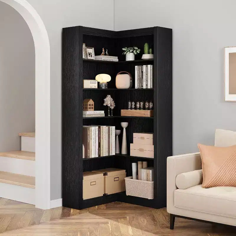 Libreria ad angolo, libreria ad angolo in stile rustico da 182 cm, libreria a forma di L di grandi dimensioni, scaffale espositivo a 5 ripiani, librerie robuste per la casa