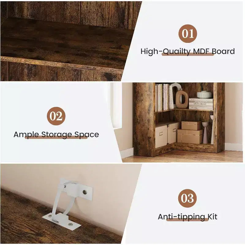 Libreria ad angolo, libreria ad angolo in stile rustico da 182 cm, libreria a forma di L di grandi dimensioni, scaffale espositivo a 5 ripiani, librerie robuste per la casa