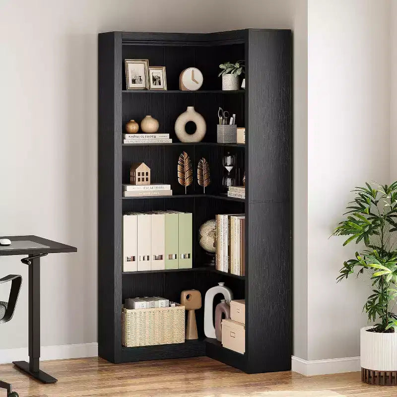 Corner Bookshelf, 71.8 Farmhouse Corner Bookcase, L-Shaped Bookshelf Large Bookcase, 5 Tier Display Shelf Heavy Duty Bookcases for Home