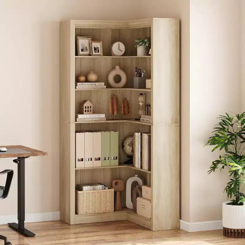 Libreria ad angolo, libreria ad angolo in stile rustico da 182 cm, libreria a forma di L di grandi dimensioni, scaffale espositivo a 5 ripiani, librerie robuste per la casa