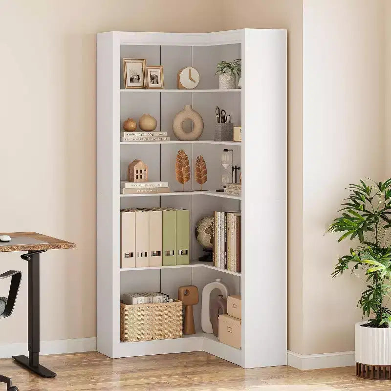 Libreria ad angolo, libreria ad angolo in stile rustico da 182 cm, libreria a forma di L di grandi dimensioni, scaffale espositivo a 5 ripiani, librerie robuste per la casa
