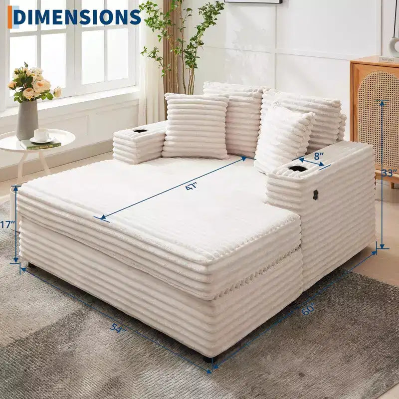 Divano Lounge Comfy Indoor in Velluto a Coste con Stazione di Ricarica, Portabicchieri e Cuscini Decorativi, Comodo Divano Letto per Soggiorno, Camera da Letto e Appartamenti