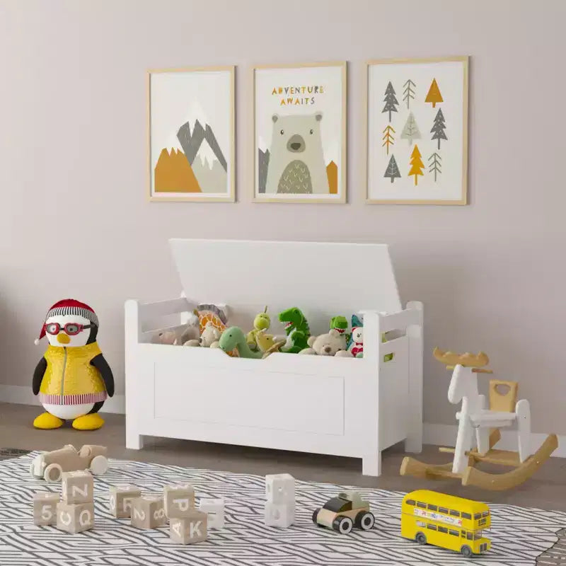 Cassa portagiochi per bambini, cassa portagiochi bianca per bambini e bambine, grande armadietto contenitore con panca con cuscino/coperchio a ribalta/cerniera di sicurezza