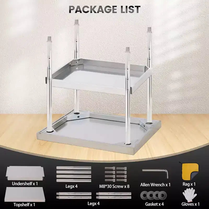 Tavolo da Lavoro COZONY in Acciaio Inox (con Ruote Bloccabili), Tavolo Utilità da Preparazione in Metallo a 2 Ripiani con Ripiano Inferiore Regolabile per Cucine di Ristoranti