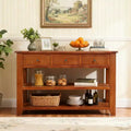 Hostack 48 Modern Solid Wood Top Console Table with 3 Storage Drawers and 2 Shelves, Brown