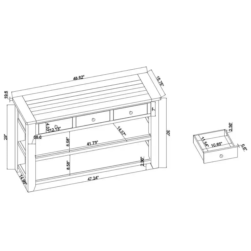 Hostack 48 Tavolo Consolle Moderno con Piano in Legno Massello, 3 Cassetti e 2 Ripiani, Marrone