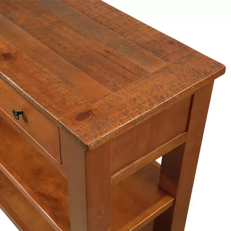 Hostack 48 Tavolo Consolle Moderno con Piano in Legno Massello, 3 Cassetti e 2 Ripiani, Marrone