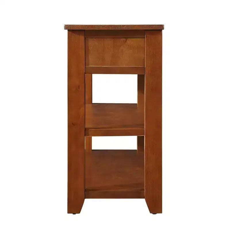 Hostack 48 Tavolo Consolle Moderno con Piano in Legno Massello, 3 Cassetti e 2 Ripiani, Marrone