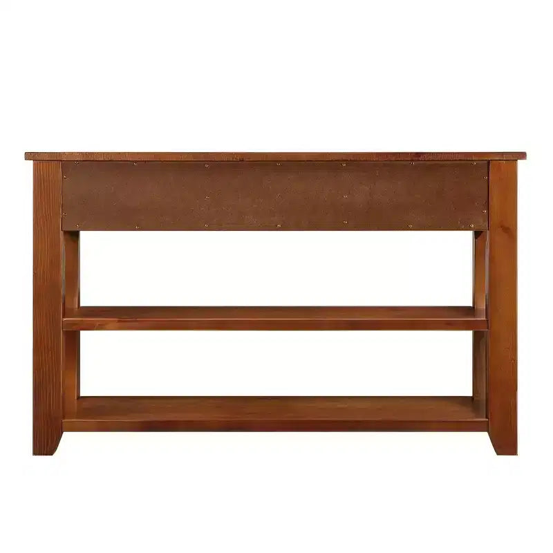 Hostack 48 Tavolo Consolle Moderno con Piano in Legno Massello, 3 Cassetti e 2 Ripiani, Marrone
