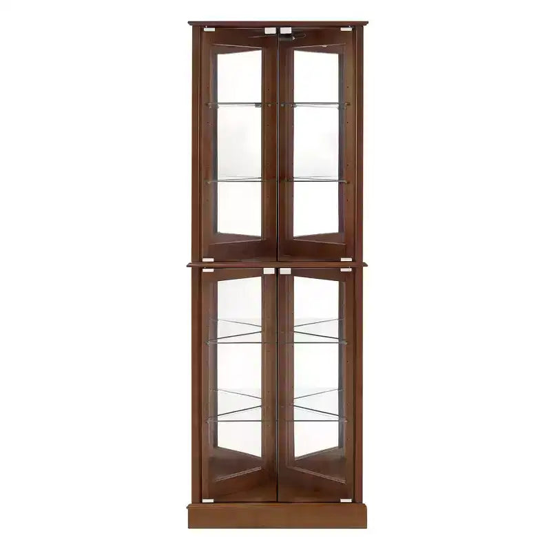 Okak Corner Curio Cabinet, Vetrina con 4 Ante e Ripiani Regolabili in Vetro Temperato, Mobile per Soggiorno